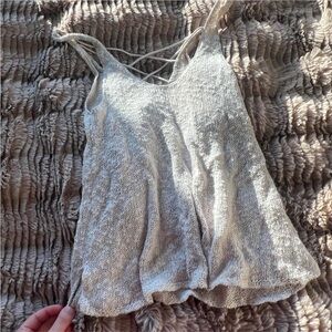 American Eagle Outfitters Gray Sequin Tie Front Camisole